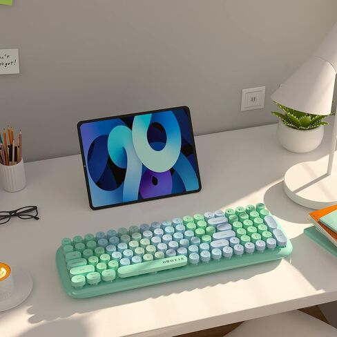 UBOTIE Colorful Bluetooth 100Keys Keyboards, Wireless Compact Rainbow Gradual Colors Retro Typewriter Flexible Keyboard for Tablet, Cellphones, PC(Blue Gradient) in Kuwait