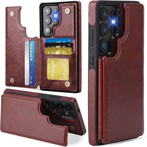 ASAPDOS for Samsung Galaxy S25 Ultra Case with Card Holder,PU Leather Shockproof Flip Case with RFID Blocking Card Holder and Kickstand for Men Women Brown in Saudi Arabia