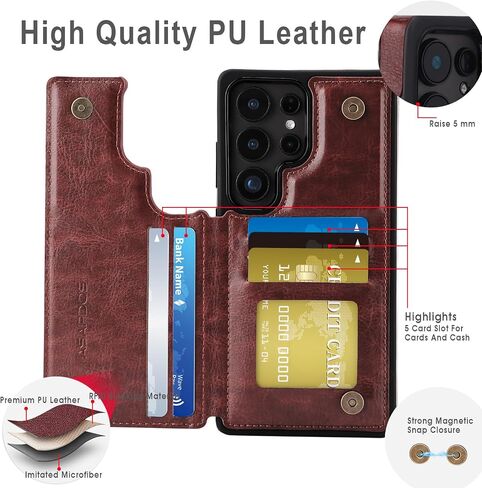 ASAPDOS for Samsung Galaxy S25 Ultra Case with Card Holder,PU Leather Shockproof Flip Case with RFID Blocking Card Holder and Kickstand for Men Women Brown in Saudi Arabia