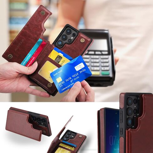 ASAPDOS for Samsung Galaxy S25 Ultra Case with Card Holder,PU Leather Shockproof Flip Case with RFID Blocking Card Holder and Kickstand for Men Women Brown in Saudi Arabia