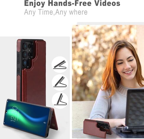 ASAPDOS for Samsung Galaxy S25 Ultra Case with Card Holder,PU Leather Shockproof Flip Case with RFID Blocking Card Holder and Kickstand for Men Women Brown in Saudi Arabia