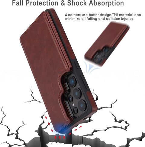 ASAPDOS for Samsung Galaxy S25 Ultra Case with Card Holder,PU Leather Shockproof Flip Case with RFID Blocking Card Holder and Kickstand for Men Women Brown in Saudi Arabia