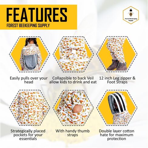 FOREST BEEKEEPING SUPPLY- Kids Full Body Bee Suit. Cotton twill soft to Children’s skin tuff to bee Stings with Veil in Kuwait