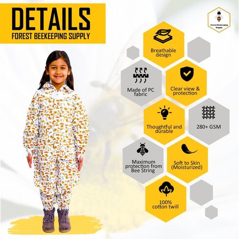FOREST BEEKEEPING SUPPLY- Kids Full Body Bee Suit. Cotton twill soft to Children’s skin tuff to bee Stings with Veil in Kuwait