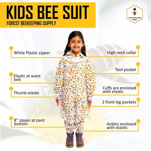 FOREST BEEKEEPING SUPPLY- Kids Full Body Bee Suit. Cotton twill soft to Children’s skin tuff to bee Stings with Veil in Kuwait