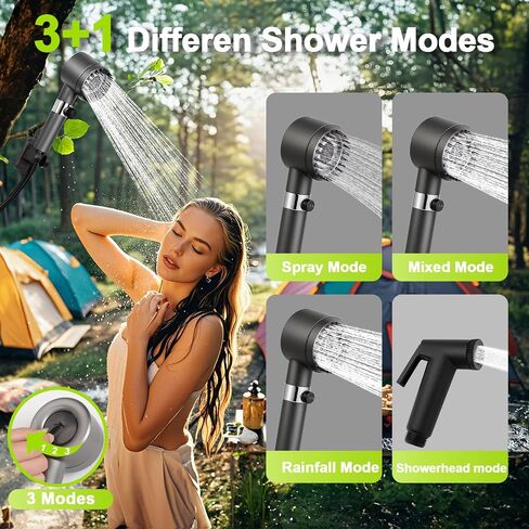 Rechargeable Camping Shower Pump, 9000mAh Portable Shower for Camping, 4 Sprayer Modes Electric Outdoor Shower Head IPX7 Waterproof USB Battery Powered Kit with 5 Gallon Bucket&Foot Pad in Saudi Arabia