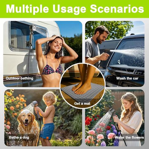 Rechargeable Camping Shower Pump, 9000mAh Portable Shower for Camping, 4 Sprayer Modes Electric Outdoor Shower Head IPX7 Waterproof USB Battery Powered Kit with 5 Gallon Bucket&Foot Pad in Saudi Arabia