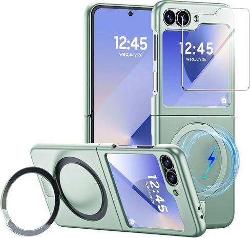 for Samsung Galaxy Z Flip 6 Case with Magnetic Power & Kickstand & Screen Protection, Flip z 6 Slim HD Clearly Case Ultra-Thin Anti-Scratch Shockproof Case, Support Wireless Charging-Black in Saudi Arabia