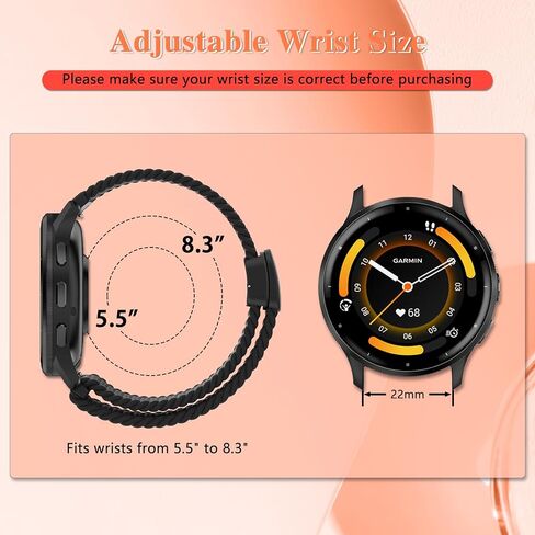 Magnetic Braided Watch Bands Compatible with Garmin Venu 3 45mm/Venu 2/Garmin vivoactive 4/Garmin Forerunner 265/255/255 Music,22mm Wristband,Replacement Nylon Sport Strap for Women Men in Kuwait