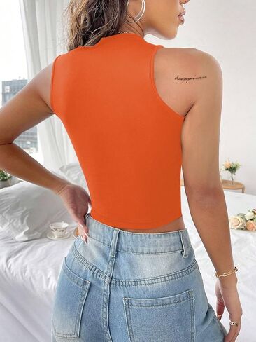 LovelyWholesale Women Sexy Cut Out Crop Tank Tops Crew Neck Summer Sleeveless Top in Kuwait