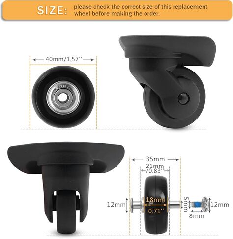 50mm x 14mm Luggage Replacement Wheels Set 8Pcs Rubber Swivel Caster Wheels with 4Pcs Wheels Cover Socks 50mm Axles and Repair Kit for Luggage Bags Trolley Case in Kuwait