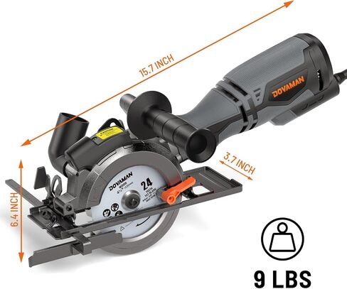 DOVAMAN Circular Saw, 5.8A Mini Circular Saw with Laser, 3500rpm, Metal Auxiliary Handle, Cutting Depth 1-11/16" (90°), 1-3/8" (45°), 6 Saw Blades Ideal for Wood, Soft Metal, Plastic, Tile - MCS01A in Kuwait