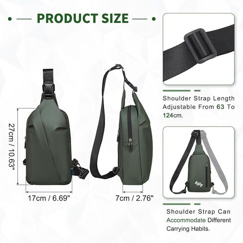 Small Sling Bag, Waterproof Nylon 7.9 Inch Crossbody Chest Bags Daypack Backpack with Anti-theft Pocket for Men Women (Dark Green) in Kuwait
