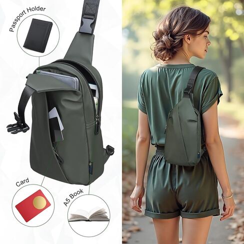 Small Sling Bag, Waterproof Nylon 7.9 Inch Crossbody Chest Bags Daypack Backpack with Anti-theft Pocket for Men Women (Dark Green) in Kuwait