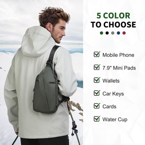 Small Sling Bag, Waterproof Nylon 7.9 Inch Crossbody Chest Bags Daypack Backpack with Anti-theft Pocket for Men Women (Dark Green) in Kuwait