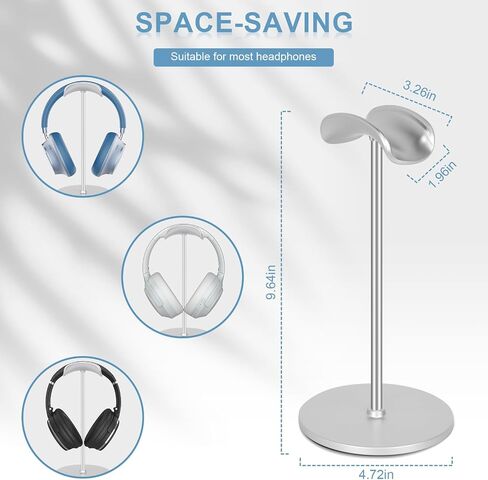 T-fun Headphone Stand, Curved Headset Stand with Aluminum Rod ABS Solid Base Gaming Headset Holder for Desk Headphone Accessories for Organization and Display, Silver in Saudi Arabia