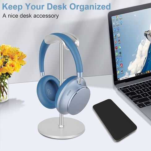 T-fun Headphone Stand, Curved Headset Stand with Aluminum Rod ABS Solid Base Gaming Headset Holder for Desk Headphone Accessories for Organization and Display, Silver in Saudi Arabia