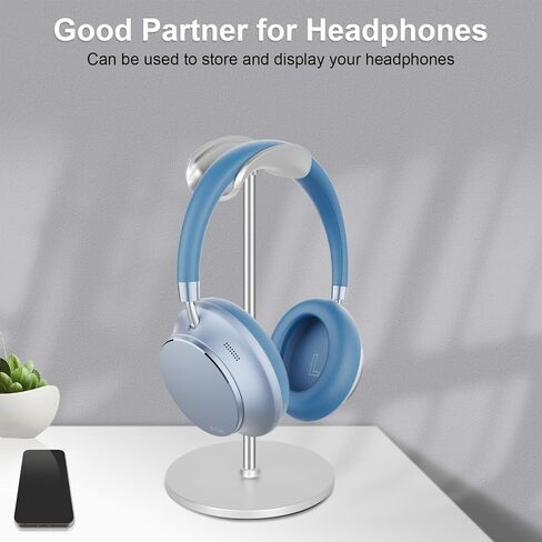T-fun Headphone Stand, Curved Headset Stand with Aluminum Rod ABS Solid Base Gaming Headset Holder for Desk Headphone Accessories for Organization and Display, Silver in Saudi Arabia