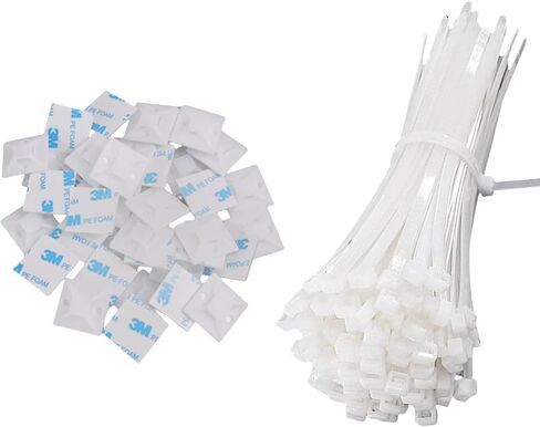100pcs Adhesive Cable Tie Mounts Set Adjustable Plastic Tie Zipper Straps Bundling for Cable Wire Tube Sleeve Conduit Management, White in Saudi Arabia