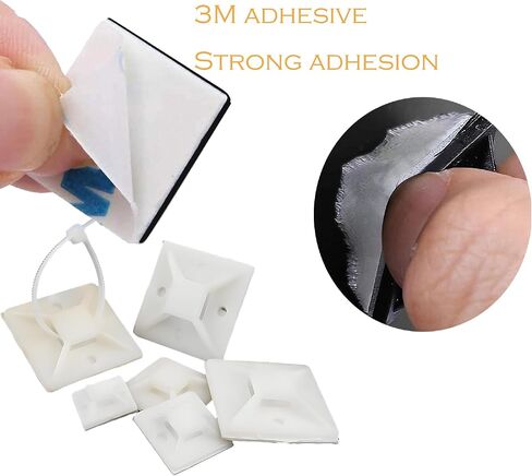 100pcs Adhesive Cable Tie Mounts Set Adjustable Plastic Tie Zipper Straps Bundling for Cable Wire Tube Sleeve Conduit Management, White in Saudi Arabia
