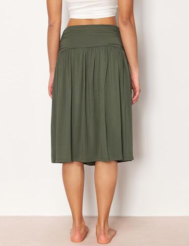 Bamboo Viscose Skirts for Women Knee Length Flowy Ruched High Waist Knit A-Line Casual Summer Skirt with Pockets in Kuwait