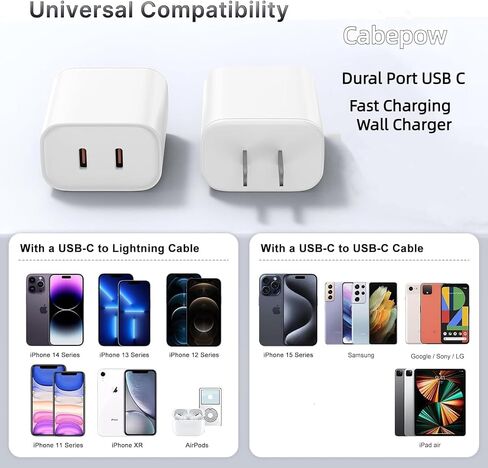 USB C Charger Block,Cabepow [2Pack] 40W Dual Port Type C Charging Blocks,USB C Wall Plug Adapter Cube Replacement for iPhone 15/15 Plus/15 Pro/15 Pro Max,14/13/12 Series,Galaxy,Pixel 4/3,iPad Pro in Saudi Arabia