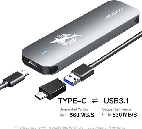 محرك أقراص SSD خارجي محمول من Dogfish بسعة 512 جيجابايت 2242/2260/2280 Ngff رمادي معدني USB 3.1 نوع C خفيف للغاية وقابل للتنفس صغير الحجم قابل للحمل لأجهزة Mac/Windows/Android/Linux (حتى 9 جيجابت في الثانية، مع مؤشر LED) in Saudi Arabia