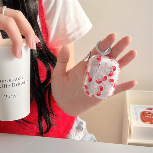 for AirPods Case (with Cleaner Kit) Clear Cute Bow Pattern Fashion Design Bowknot Aesthetic Shockproof Headphone Cover Cases for Airpods 2&1-Red Cherry in Kuwait