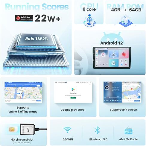 Roadanvi X12 Car Stereo for Toyota Tundra 2007-2013,Wireless Carplay, Android Auto,Car Radio, 1280x720, QLED, Head Unit, WiFi 4G LTE, 8 Core, GPS Navigation, 10.2" Touch Screen 4G+64G in Saudi Arabia