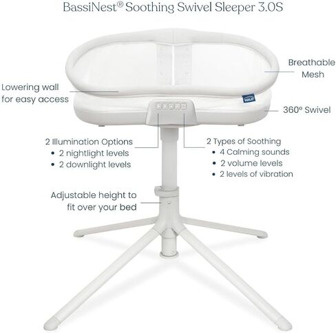 HALO BassiNest Swivel Baby Bassinet, Soothing Center, Vibration and Sound, Luxe Series, Dove Grey Tweed in Kuwait