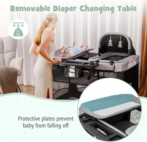 HONEY JOY Pack and Play with Bassinet, 5 in 1 Portable Baby Playard w/Changing Table, Removable Infant Full-Size Bassinet & Mattress, Diaper Storage Bag, Foldable Newborn Nursery Center w/Carry Bag in Kuwait