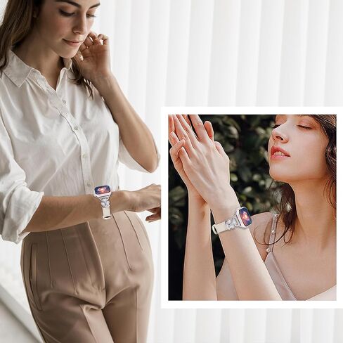 نطاقات جلدية Oulucci متوافقة مع Apple Watch Band 40/38/41/42/44/45/46/49mm حزام جلدي نحيف الأرسام مع مصمم Three Hearts Design Buckle Iswatch Bands for Women Series 10/9/7/6/6/5/2/2/2/1. in Kuwait
