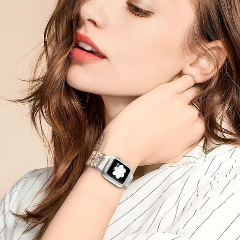 فرقة محفورة + سحر + علبة لفرقة Apple Watch 38 مم 40 مم 41 مم 42 مم 44 مم 45 مم ، وأشرطة رياضية للسيليكون الناعمة مع مصد بريق واقية لسلسلة IWatch 9 8 7 6 5 4 3 2 1 SE in Kuwait