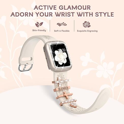 فرقة محفورة + سحر + علبة لفرقة Apple Watch 38 مم 40 مم 41 مم 42 مم 44 مم 45 مم ، وأشرطة رياضية للسيليكون الناعمة مع مصد بريق واقية لسلسلة IWatch 9 8 7 6 5 4 3 2 1 SE in Kuwait