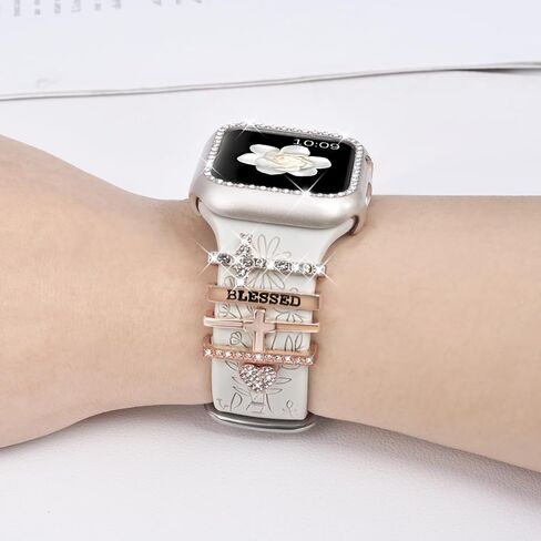 فرقة محفورة + سحر + علبة لفرقة Apple Watch 38 مم 40 مم 41 مم 42 مم 44 مم 45 مم ، وأشرطة رياضية للسيليكون الناعمة مع مصد بريق واقية لسلسلة IWatch 9 8 7 6 5 4 3 2 1 SE in Kuwait