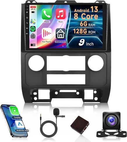 راديو Carplay 2G+64G لاسلكي لسيارة Ford Escape Kuga 2007-2012، Rimoody Android 13 ستيريو سيارة لسيارة Mazda Tribute 2007-2012 Android Auto 9 بوصة تعمل باللمس GPS WiFi Bluetooth FM/RDS EQ + كاميرا احتياطية in Saudi Arabia