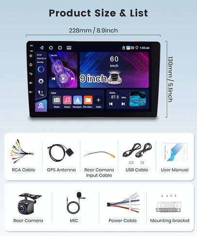 2G+64G Wireless Carplay Radio for Ford Escape Kuga 2007-2012, Rimoody Android 13 Car Stereo for Mazda Tribute 2007-2012 Android Auto 9 Inch Touchscreen GPS WiFi Bluetooth FM/RDS EQ + Backup Camera in Kuwait