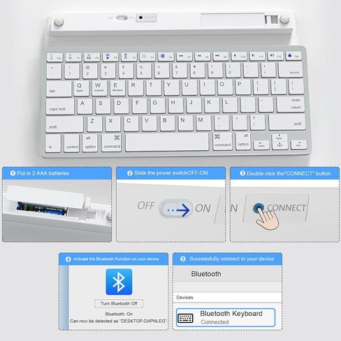 2.4G Wireless Keyboard, Ultra Slim Dual Bluetooth Keyboard with Media Hotkeys for Mac/iPad/iPhone/Computer/PC/Desktop/Laptop/Surface and Apple/Windows/Android Rechargeable, Silver in Saudi Arabia