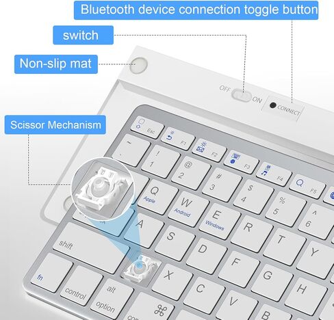 2.4G Wireless Keyboard, Ultra Slim Dual Bluetooth Keyboard with Media Hotkeys for Mac/iPad/iPhone/Computer/PC/Desktop/Laptop/Surface and Apple/Windows/Android Rechargeable, Silver in Saudi Arabia