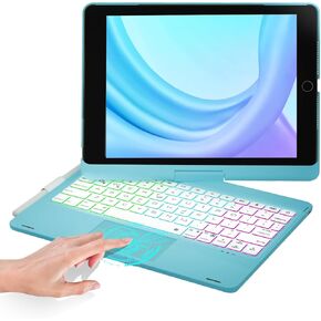 iPad 9th Generation Case with Keyboard, 360° Rotatable Backlit Keyboard with Pencil Holder for 10.2 inch iPad 9th Gen 2021/ 8th Gen 2020/ 7th Gen 2019 and iPad Air 3 / Pro 10.5" (Light Blue)