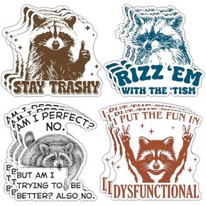 12 PCS Funny Raccoon Sticker, Rocking Raccoon Sticker, Stay Trashy, Rizz Em with The Tism Sticker, Possum Opossum Sticker, Sarcastic Humor Sticker for Laptop, Water Bottle, Car Bumper Sticker