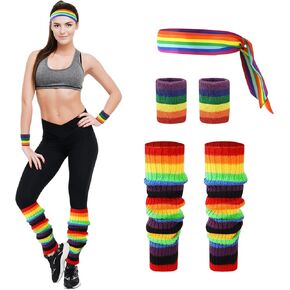 80s Accessories for Women Neon Leg Warmers Headband and Wristbands Set Knit Legwarmers for Ballet Dance Figure Skating in Kuwait