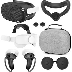Hard Carrying Case Compatible with Oculus Quest 2: Quest 2 Head Strap - Face Cover for Meta Quest 2 - Controller Grips Cover - Protective Joystick Cover - Lens Cover Protector - Shell Cover
