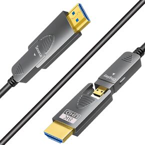 20 قدمًا 8K كابل HDMI الألياف البصرية ، Micro HDMI إلى HDMI 2.1 ، النوع A+D ، 48 جيجابت في الثانية ، HDR ، 3D ، EARC ، في الجدار CL2 / CL3 مصنفة ، نحيف ومرن لتلفزيون PS5 Project TV