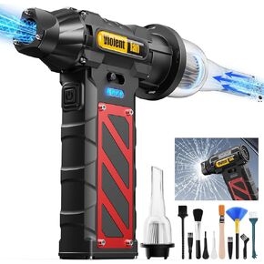 Compressed Air Duster,Infinitely Variable Speed，130000RPM Electric Jet Dry Blower with Safety Hammer,Cordless Rechargeable Air Duster for Cleaning PCs/Keyboards/Car Washing (Yellow)