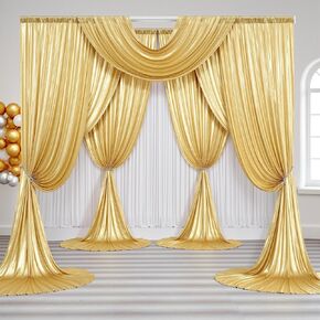 PartyVillage 10x10FT Gold Sequin Backdrop Curtain -2 Panels 5x10FT Wrinkle Free Shimmer Back Drop Cloth, Glitter Backdrop Drapes for Photography, Birthday, Wedding, Graduation Background