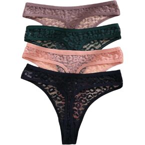 GORGLITTER Women's 5 Pack Sheer Panties Heart Print Low Rise Thongs Underwear