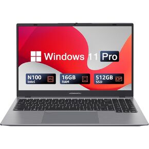 كمبيوتر الكمبيوتر المحمول 15.6 بوصة ، Intel Quad Core N100 ، 16GB LPDDR5 RAM 512GB NVME SSD المحمول مع عرض IPS FHD ، WIFI 6 ، BT5