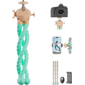 Camera Tripod, Mini Flexible Stand with Phone Holder Cold Shoe Mount, 1/4'' Screw, Two Materials Legs, Universal for Phone Canon Nikon Cameras