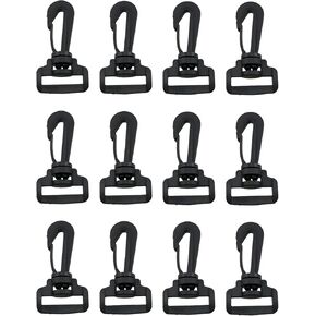 TAODAN 12PCS Plastic Swivel Snap Hooks 1 Inch Quick Release Nylon Webbing Hooks Keychain Replacement Clips for Suitcases Backpacks Bags Luggage Shoulder Strap Hardware Fasteners Black